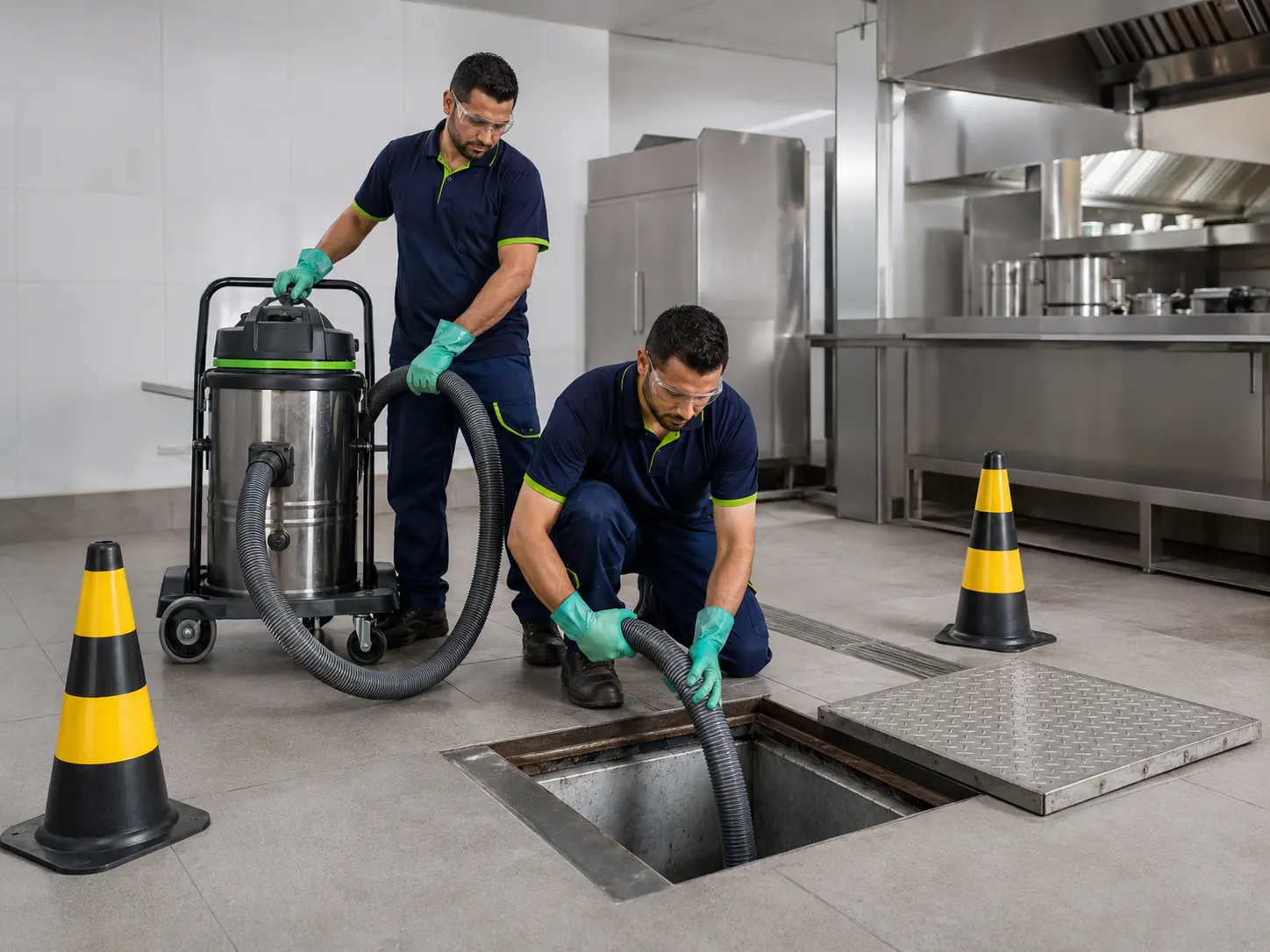 Técnico do Super Desentupidor realizando desentupidora de esgoto